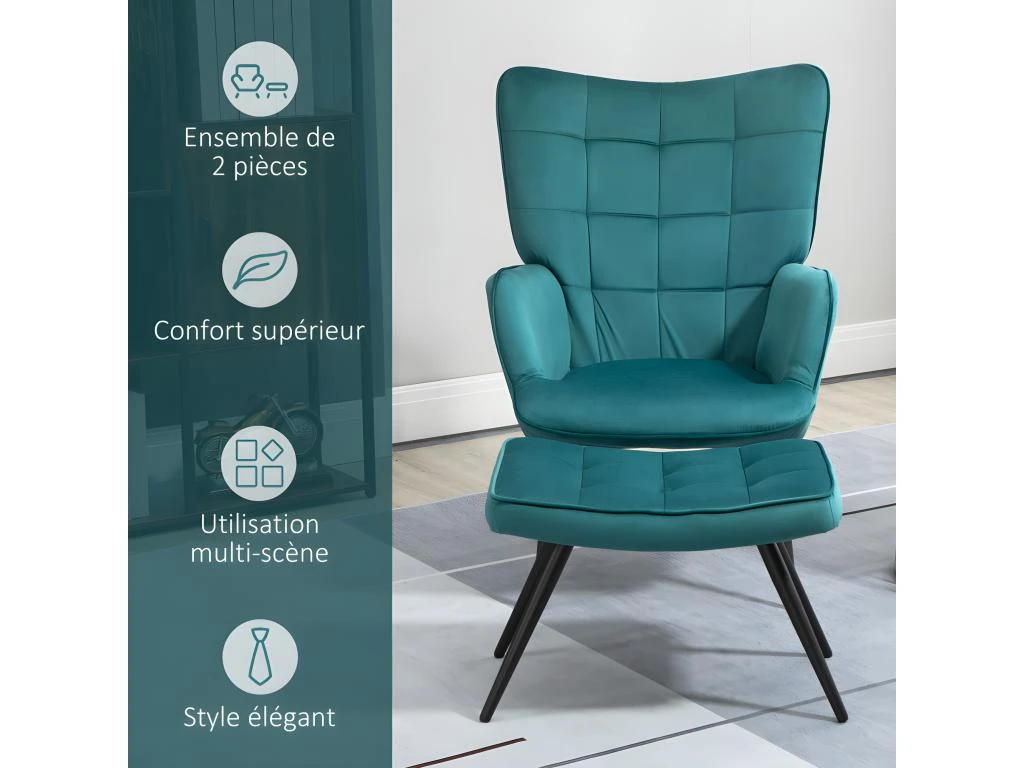 Fauteuil Design Et Repose-pieds MERIDA Bleu Canard 4 Fauteuil Design Et Repose-pieds MERIDA Bleu Canard – Image 4