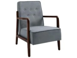 Fauteuil Lounge Design CATALOGNA Gris Et Bois