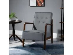 Fauteuil Lounge Design CATALOGNA Gris Et Bois -Fren Soldes Boutique fauteuil 21988911