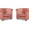 Lot De 2 Fauteuils CHESTERFIELD - Velours Rose Pastel
