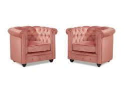 Lot De 2 Fauteuils CHESTERFIELD - Velours Rose Pastel