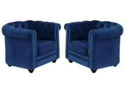 Lot De 2 Fauteuils CHESTERFIELD - Velours Bleu Roi