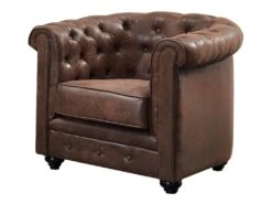 Fauteuil CHESTERFIELD En Microfibre Aspect Cuir Vieilli -Fren Soldes Boutique fauteuil 278421