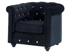 Fauteuil CHESTERFIELD - Velours Noir Et Boutons Effet Cristal -Fren Soldes Boutique fauteuil 282593