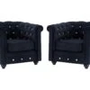 Lot De 2 Fauteuils CHESTERFIELD - Velours Noir Et Boutons Effet Cristal
