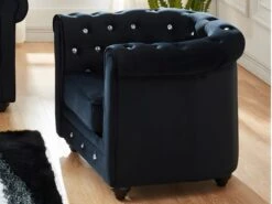 Lot De 2 Fauteuils CHESTERFIELD - Velours Noir Et Boutons Effet Cristal -Fren Soldes Boutique fauteuil 282925