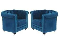 Lot De 2 Fauteuils CHESTERFIELD - Velours Bleu Canard