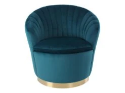 Fauteuil En Velours TULIP - Bleu Et Base Métal Dorée