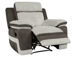 Fauteuil Relax En Microfibre Gris Clair Et Bandes Marrons TALCA -Fren Soldes Boutique fauteuil 6815457
