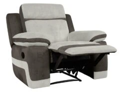Fauteuil Relax En Microfibre Gris Clair Et Bandes Marrons TALCA -Fren Soldes Boutique fauteuil 6815459