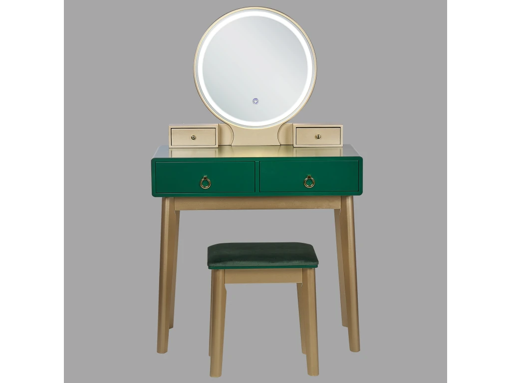 Coiffeuse Avec Miroir à LED Et Tabouret Vert Et Doré FEDRY 4 Coiffeuse Avec Miroir à LED Et Tabouret Vert Et Doré FEDRY – Image 4