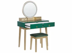 Coiffeuse Avec Miroir à LED Et Tabouret Vert Et Doré FEDRY 12 Coiffeuse Avec Miroir à LED Et Tabouret Vert Et Doré FEDRY -Fren Soldes Boutique meuble coiffeuse 12594403