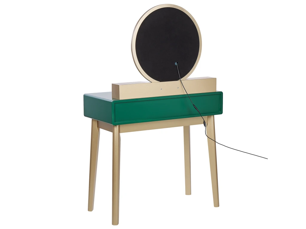 Coiffeuse Avec Miroir à LED Et Tabouret Vert Et Doré FEDRY 6 Coiffeuse Avec Miroir à LED Et Tabouret Vert Et Doré FEDRY – Image 6