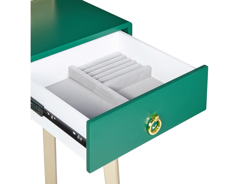 Coiffeuse Avec Miroir à LED Et Tabouret Vert Et Doré FEDRY 7 Coiffeuse Avec Miroir à LED Et Tabouret Vert Et Doré FEDRY – Image 7