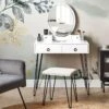 Coiffeuse Blanc Et Noir Avec Miroir à LED Et Tabouret SOYE