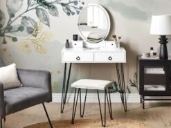 Coiffeuse Blanc Et Noir Avec Miroir à LED Et Tabouret SOYE