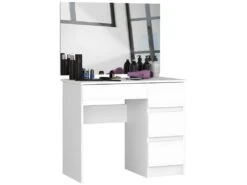 TILLY - Coiffeuse Style Moderne Chambre à Coucher - 142x90x50 - 4 Tiroirs+miroir - Bureau