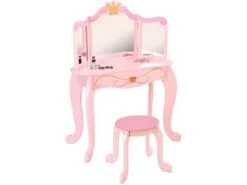 Coiffeuse En Bois Et Tabouret Rose Pour Enfant Princesse