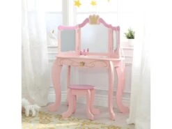 Coiffeuse En Bois Et Tabouret Rose Pour Enfant Princesse -Fren Soldes Boutique meuble coiffeuse 12840839
