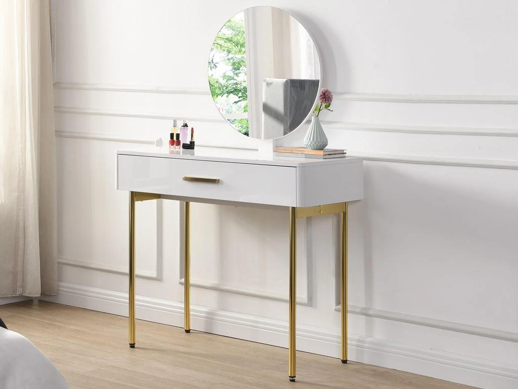 Coiffeuse Avec Miroir Et Tiroir - MDF Et Métal - Blanc Laqué Et Doré - VONALI De Pascal Morabito 2 Coiffeuse Avec Miroir Et Tiroir - MDF Et Métal - Blanc Laqué Et Doré - VONALI De Pascal Morabito – Image 2