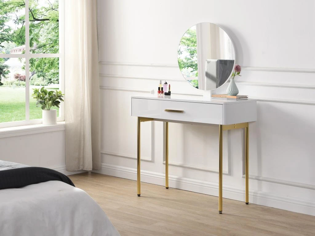 Coiffeuse Avec Miroir Et Tiroir - MDF Et Métal - Blanc Laqué Et Doré - VONALI De Pascal Morabito 1 Coiffeuse Avec Miroir Et Tiroir - MDF Et Métal - Blanc Laqué Et Doré - VONALI De Pascal Morabito