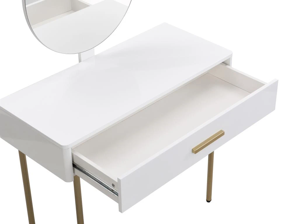 Coiffeuse Avec Miroir Et Tiroir - MDF Et Métal - Blanc Laqué Et Doré - VONALI De Pascal Morabito 5 Coiffeuse Avec Miroir Et Tiroir - MDF Et Métal - Blanc Laqué Et Doré - VONALI De Pascal Morabito – Image 5