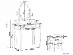 Coiffeuse Blanche 1 Tiroir Avec Miroir Et Tabouret SOLEIL -Fren Soldes Boutique meuble coiffeuse 16105179