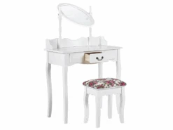 Coiffeuse Blanche 1 Tiroir Avec Miroir Et Tabouret SOLEIL -Fren Soldes Boutique meuble coiffeuse 16105181