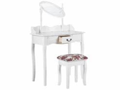 Coiffeuse Blanche 1 Tiroir Avec Miroir Et Tabouret SOLEIL -Fren Soldes Boutique meuble coiffeuse 16105183