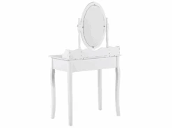 Coiffeuse Blanche 1 Tiroir Avec Miroir Et Tabouret SOLEIL -Fren Soldes Boutique meuble coiffeuse 16105185
