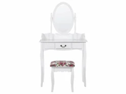Coiffeuse Blanche 1 Tiroir Avec Miroir Et Tabouret SOLEIL -Fren Soldes Boutique meuble coiffeuse 16105187
