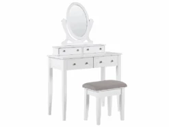 Coiffeuse Blanche 4 Tiroirs Avec Miroir Et Tabouret LUNE