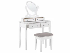Coiffeuse Blanche 4 Tiroirs Avec Miroir Et Tabouret LUNE -Fren Soldes Boutique meuble coiffeuse 16105379