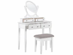 Coiffeuse Blanche 4 Tiroirs Avec Miroir Et Tabouret LUNE -Fren Soldes Boutique meuble coiffeuse 16105381