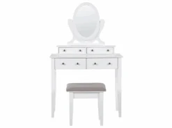 Coiffeuse Blanche 4 Tiroirs Avec Miroir Et Tabouret LUNE -Fren Soldes Boutique meuble coiffeuse 16105385