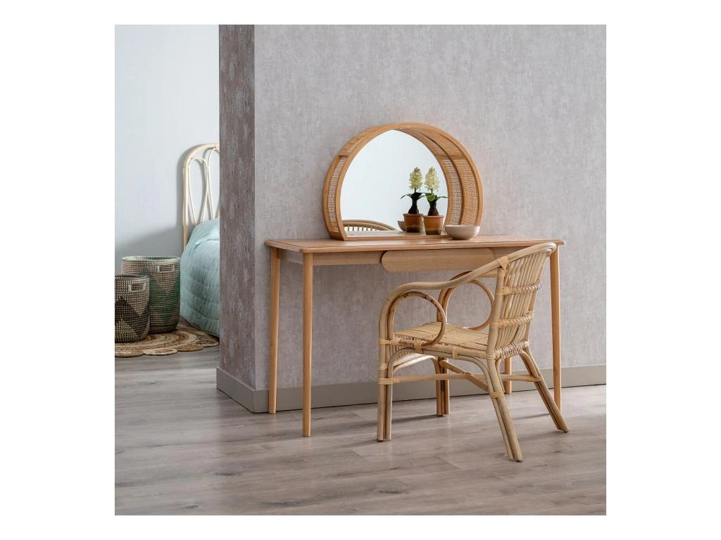 Coiffeuse Avec Miroir Bois Naturel - AGLATINE 2 Coiffeuse Avec Miroir Bois Naturel - AGLATINE – Image 2