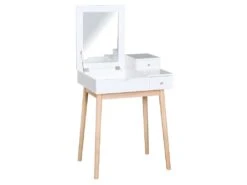 Coiffeuse Blanche Avec Miroir Rabattable Elsa