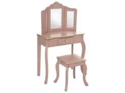 Coiffeuse Enfant Et Son Tabouret Rose Antique