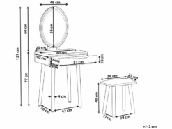 Coiffeuse Blanc Et Gris Avec 1 Tiroir Un Miroir à LED Et Un Tabouret VESOUL -Fren Soldes Boutique meuble coiffeuse 18218759