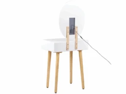 Coiffeuse Blanc Et Gris Avec 1 Tiroir Un Miroir à LED Et Un Tabouret VESOUL -Fren Soldes Boutique meuble coiffeuse 18218767
