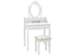 Ensemble De Coiffeuse Avec Tabouret 75 X 69 X 140cm Blanc 02_0006379