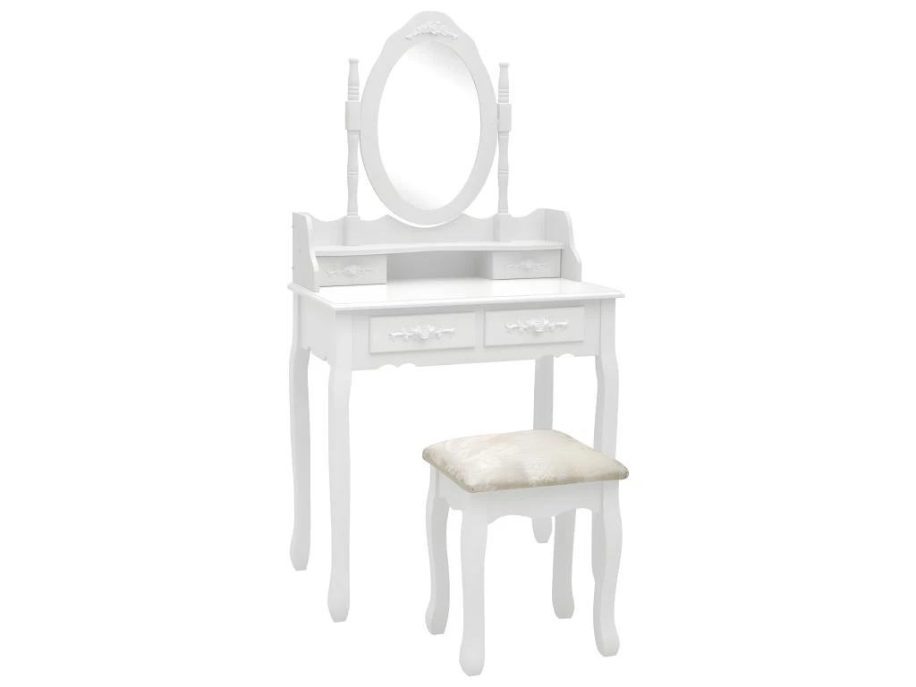 Ensemble De Coiffeuse Avec Tabouret 75 X 69 X 140cm Blanc 02_0006379 1 Ensemble De Coiffeuse Avec Tabouret 75 X 69 X 140cm Blanc 02_0006379
