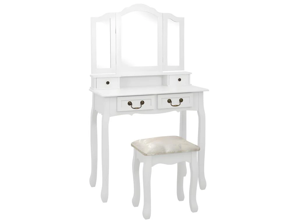 Ensemble De Coiffeuse Avec Tabouret 80 X 69 X 141cm Blanc 02_0006222 1 Ensemble De Coiffeuse Avec Tabouret 80 X 69 X 141cm Blanc 02_0006222