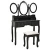 Coiffeuse Table De Maquillage Design Meuble Mobilier De Chambre Avec Tabouret Et Miroir 90 X 40 X 146 Cm Pliable En 3 Noir 02_0006381