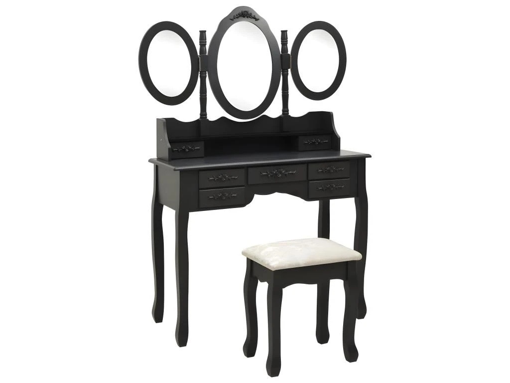 Coiffeuse Table De Maquillage Design Meuble Mobilier De Chambre Avec Tabouret Et Miroir 90 X 40 X 146 Cm Pliable En 3 Noir 02_0006381 1 Coiffeuse Table De Maquillage Design Meuble Mobilier De Chambre Avec Tabouret Et Miroir 90 X 40 X 146 Cm Pliable En 3 Noir 02_0006381
