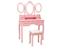 Coiffeuse Avec Tabouret Et Miroir 90 X 40 X 146 Cm Pliable En 3 Rose 02_0006327