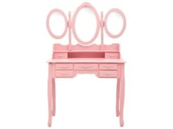 Coiffeuse Avec Tabouret Et Miroir 90 X 40 X 146 Cm Pliable En 3 Rose 02_0006327 -Fren Soldes Boutique meuble coiffeuse 19063163
