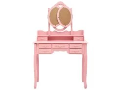 Coiffeuse Avec Tabouret Et Miroir 90 X 40 X 146 Cm Pliable En 3 Rose 02_0006327 -Fren Soldes Boutique meuble coiffeuse 19063165