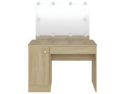 Coiffeuse Table De Maquillage Design Meuble Mobilier De Chambre Avec éclairage Led 110 X 55 X 145 Cm MDF Chêne 02_0006285
