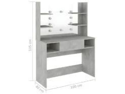 Coiffeuse Table De Maquillage Design Meuble Mobilier De Chambre éclairage Led 100 X 40 X 135 Cm MDF Gris Béton 02_0006399 -Fren Soldes Boutique meuble coiffeuse 19081987